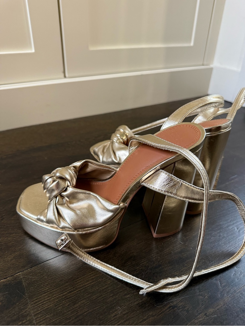 ASOS Metallic Gold Platform Knot Sandals with Ankle Wrap
